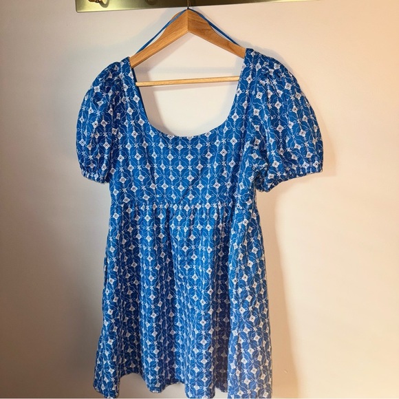 Rhode x Target | Blue Babydoll Eyelet Balloon Puff Sleeve Mini Dress - Picture 4 of 6